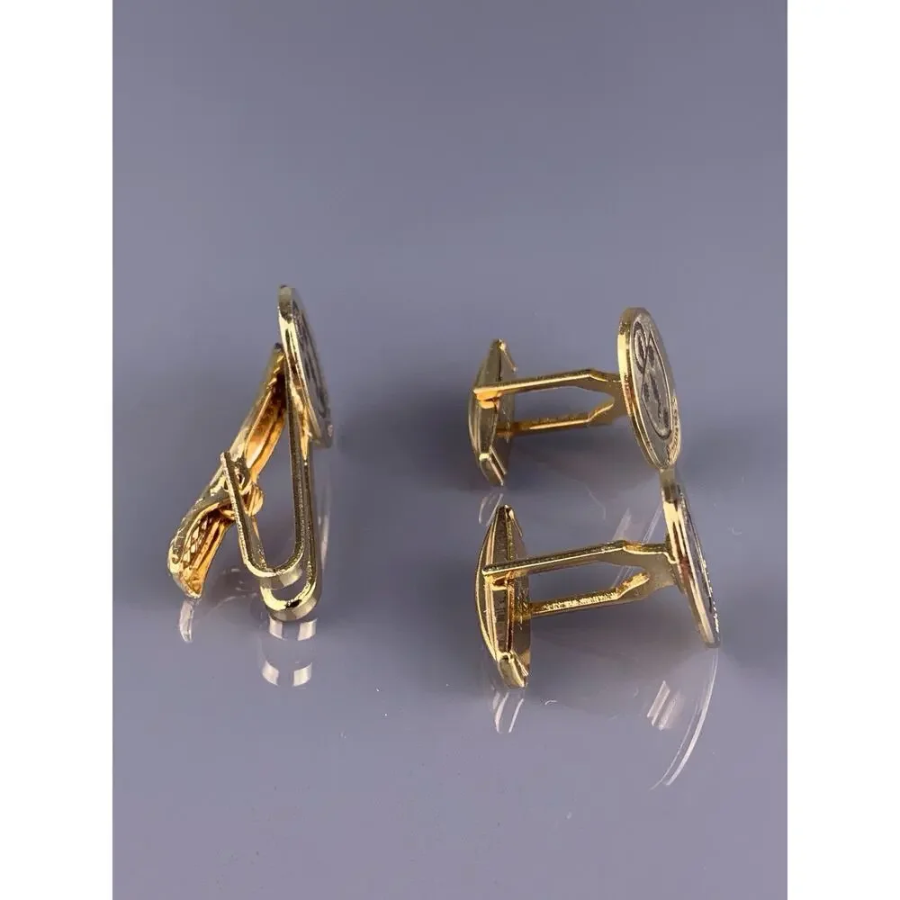 Simmons Family Crest Cufflinks Tie Clip Gold Tone Wing Rose Shield Heraldic VTG